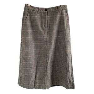 L.L.Bean Houndstooth Plaid Midi Skirt Size 6 A-Line Classic Tailored Wool Blend